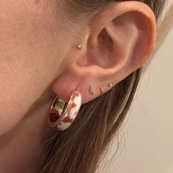 The Dahlia Gold pony hair cowgirl western cowboy cow earrings fur - Picture 2 of 4